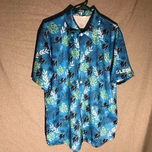 Blue Miami Marlins Leon Medical Short  Sleeve Button Down Shirt Mens Size XL